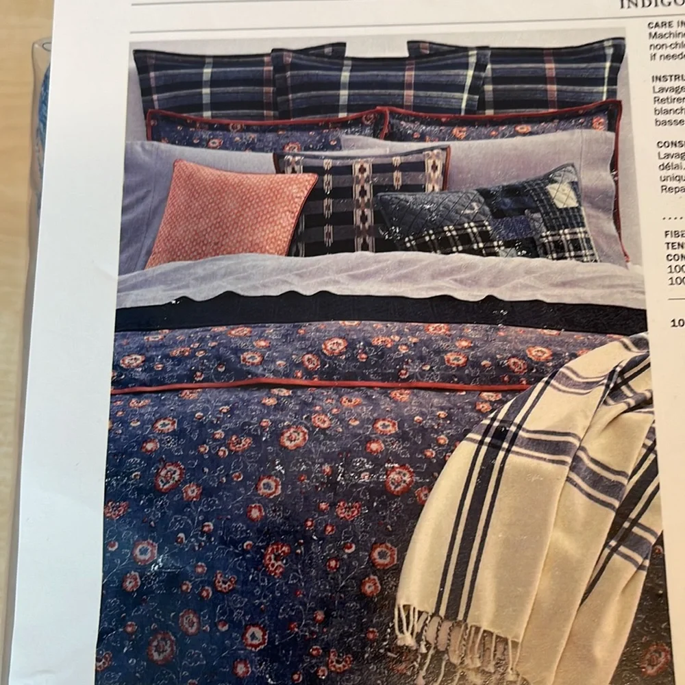 Ralph Lauren Indigo Traveler KING Cotton Duvet Cover w/Contrast Twill Binding